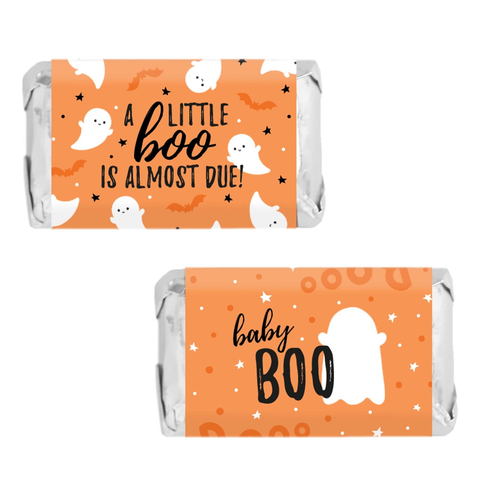 Little Boo: Orange - Baby Shower - Fall Hershey's Miniatures Candy Bar Wrappers Stickers - 45 Stickers - Distinctivs Party