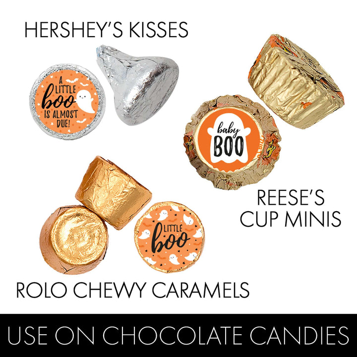 Little Boo: Orange - Baby Shower - Party Favor Stickers - Fits on Hershey's Kisses - 180 Stickers