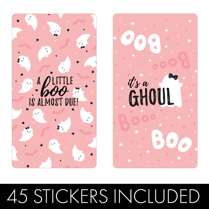 Little Boo: Pink - Girl Baby Shower - Hershey's Miniatures Candy Bar Wrappers Stickers - 45 Stickers