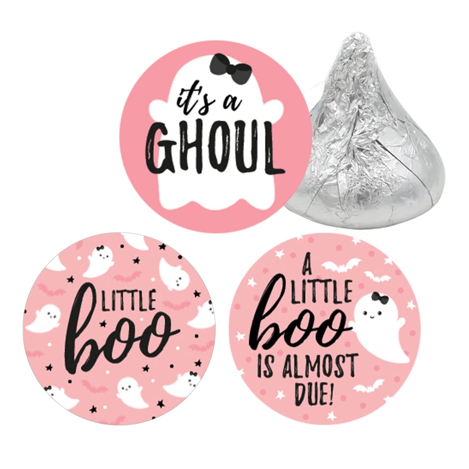 Little Boo: Pink - Girl Baby Shower - Fall Party Favor Stickers - Fits on Hershey's Kisses - 180 Stickers - Distinctivs Party