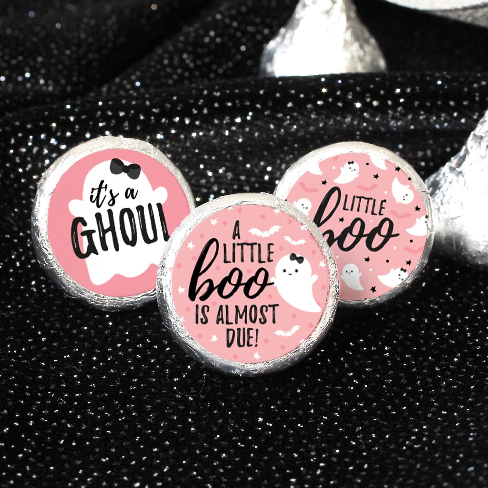Little Boo: Pink - Girl Baby Shower - Fall Party Favor Stickers - Fits on Hershey's Kisses - 180 Stickers - Distinctivs Party