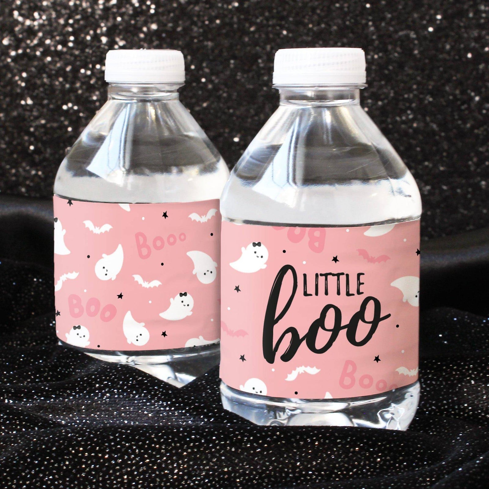 Little Boo: Pink - Girl Baby Shower- Fall Water Bottle Label Stickers - 24 Waterproof Stickers - Distinctivs Party
