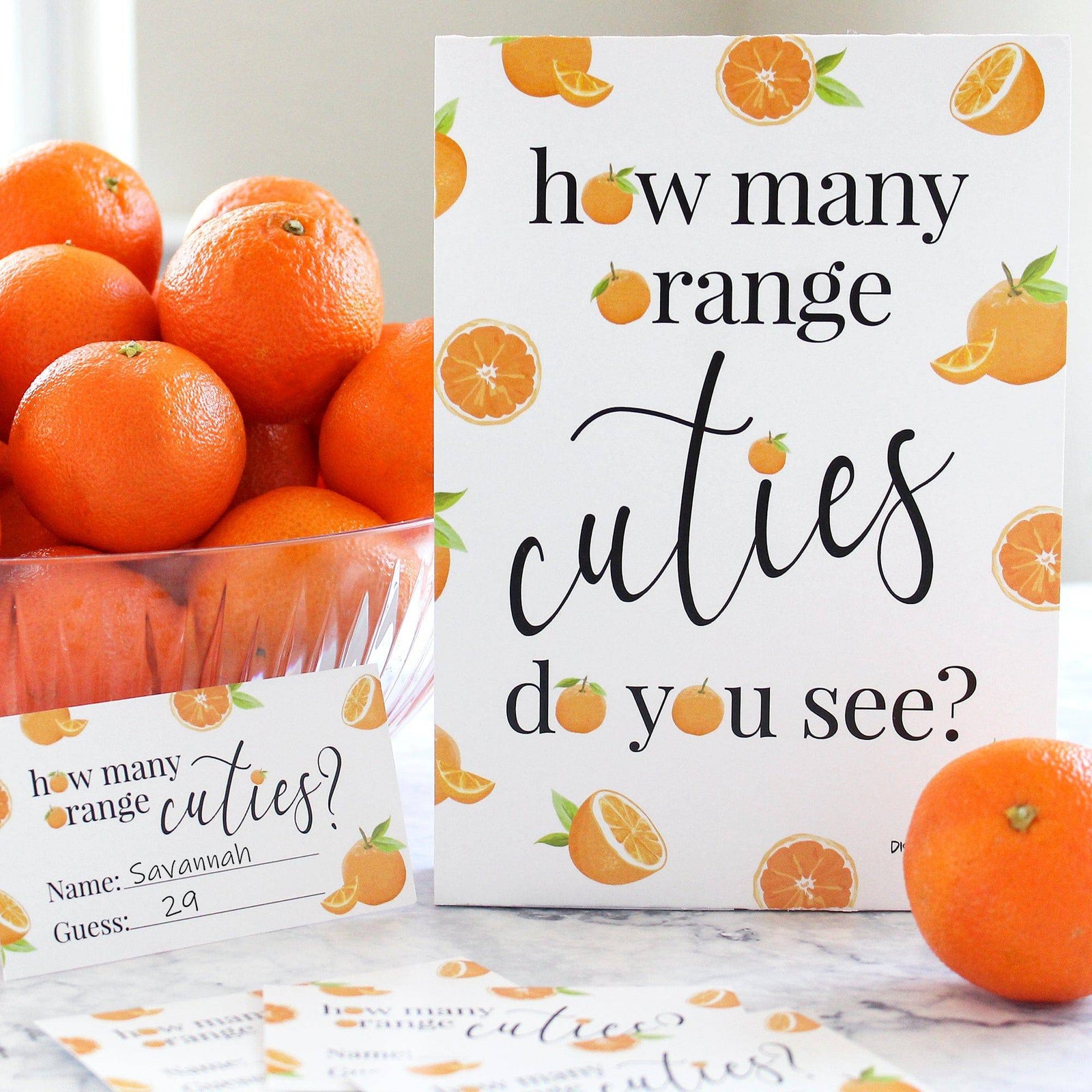 Little Cutie: Baby Shower Game - How Many Orange Cuties Do You See? - Distinctivs Party