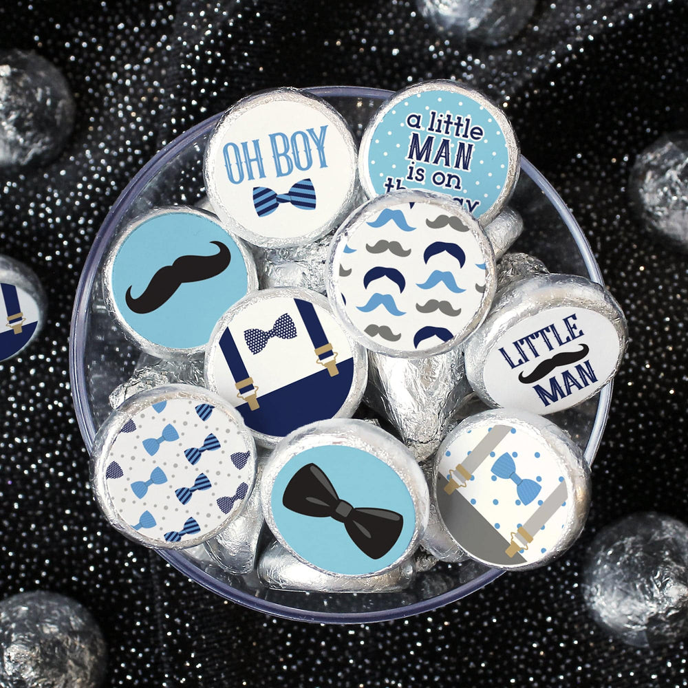 Little Man: Baby Shower - Favor Stickers - Fits on Hershey's Kisses - Boy, Bowtie - 180 Stickers - Distinctivs Party