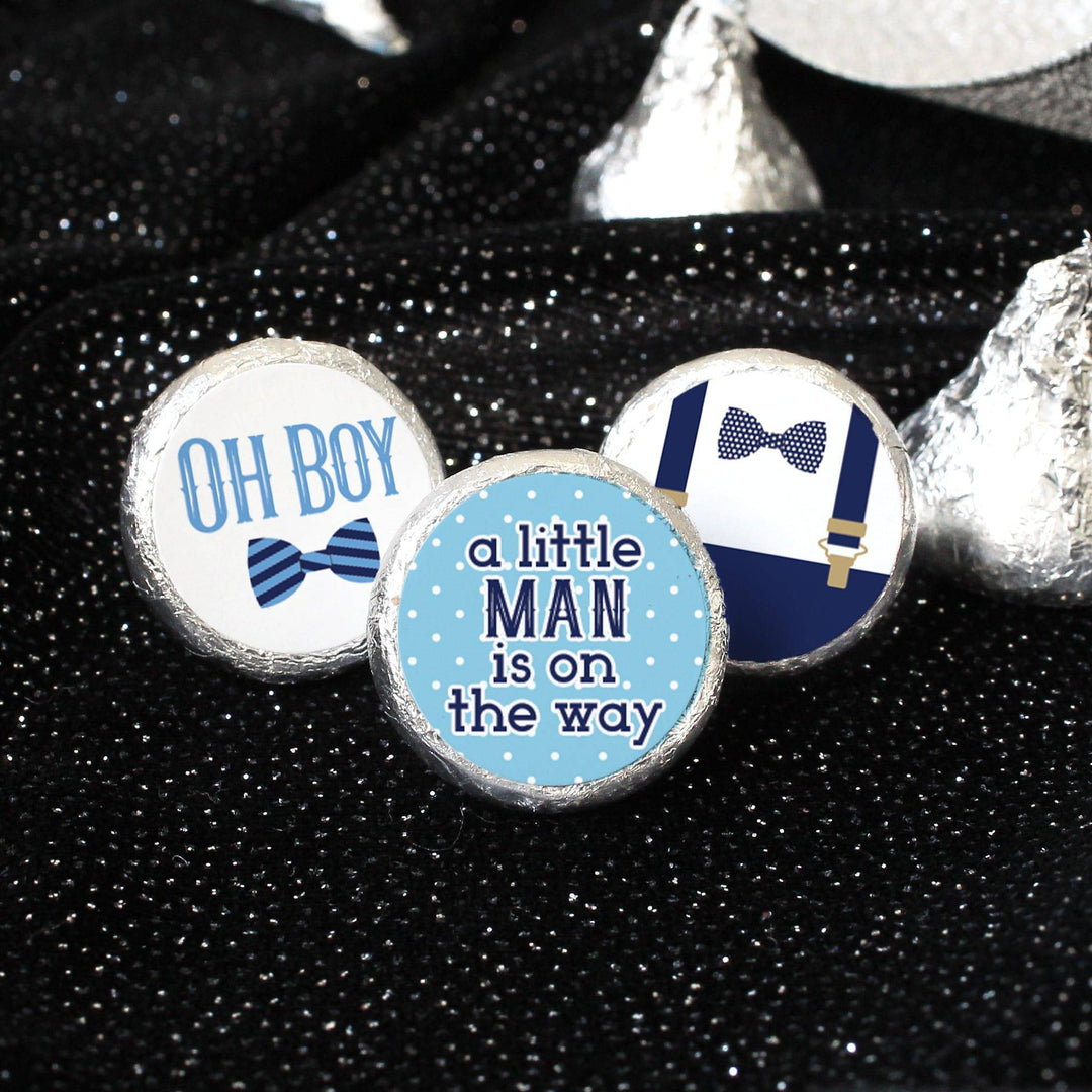 Little Man: Baby Shower - Favor Stickers - Fits on Hershey's Kisses - Boy, Bowtie - 180 Stickers