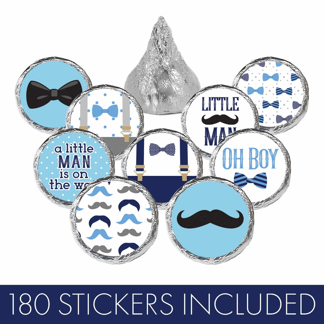 Little Man: Baby Shower - Favor Stickers - Fits on Hershey's Kisses - Boy, Bowtie - 180 Stickers