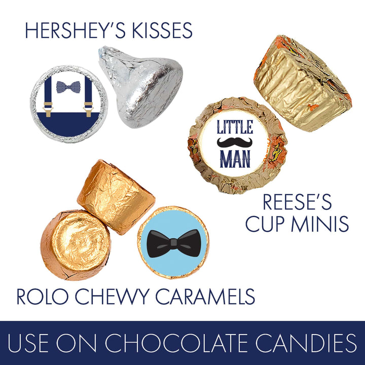 Little Man: Baby Shower - Favor Stickers - Fits on Hershey's Kisses - Boy, Bowtie - 180 Stickers