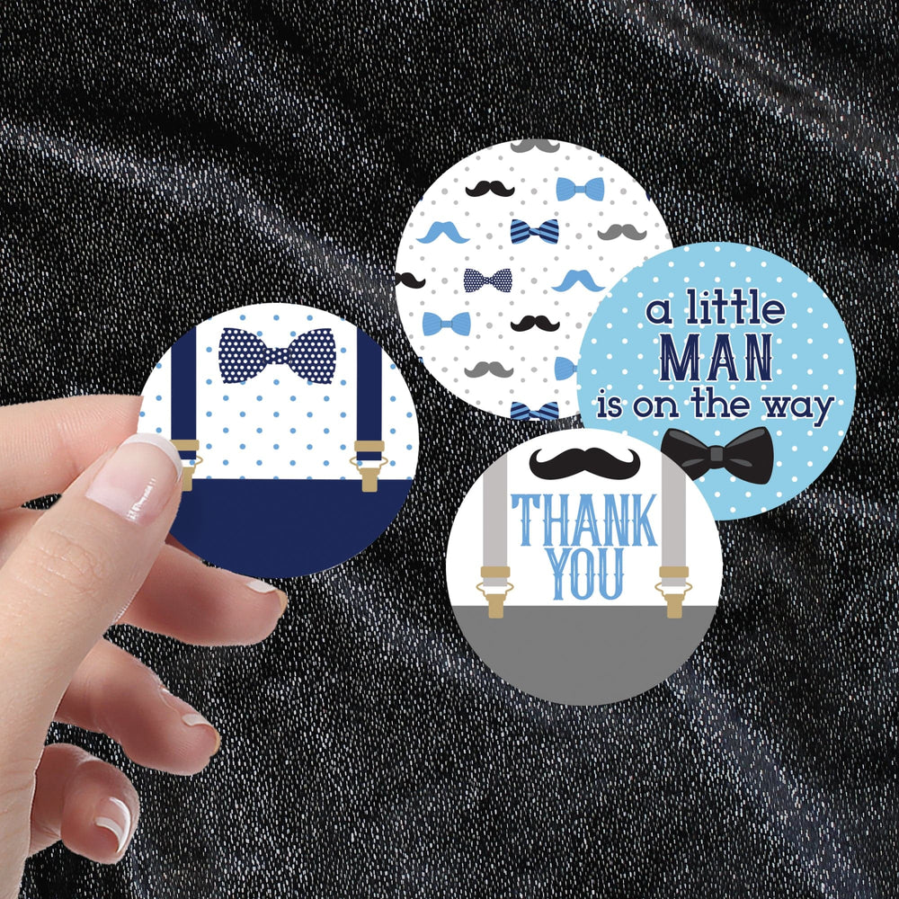 Little Man: Baby Shower - Thank You Stickers - Boy, Bowtie - 40 Stickers - Distinctivs Party