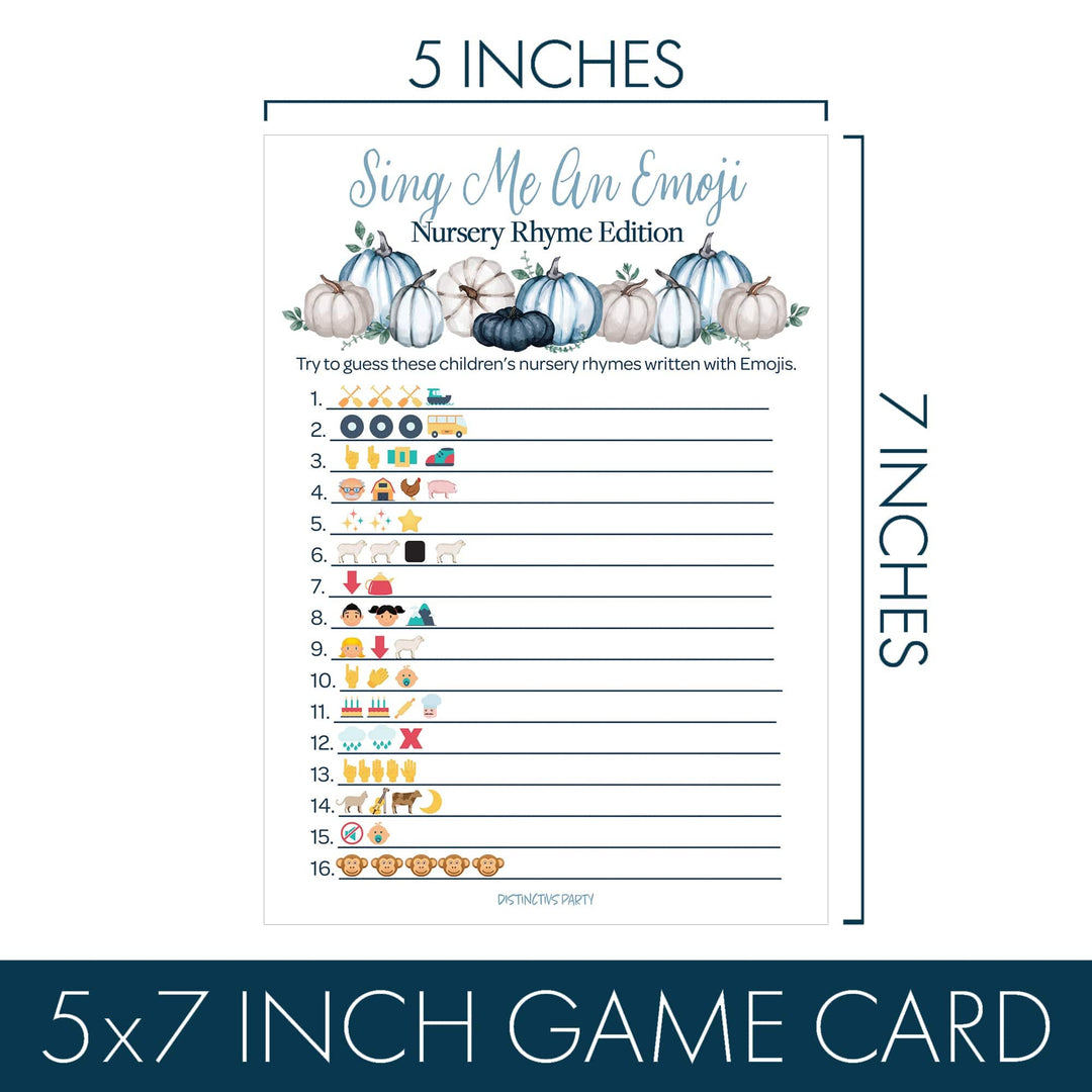 Little Pumpkin: Blue - Baby Shower Game Bundle - Sing Me An Emoji and Animal Pregnancy Match - 2 Sided Game - Fall, Boy - 20 Cards - Distinctivs Party