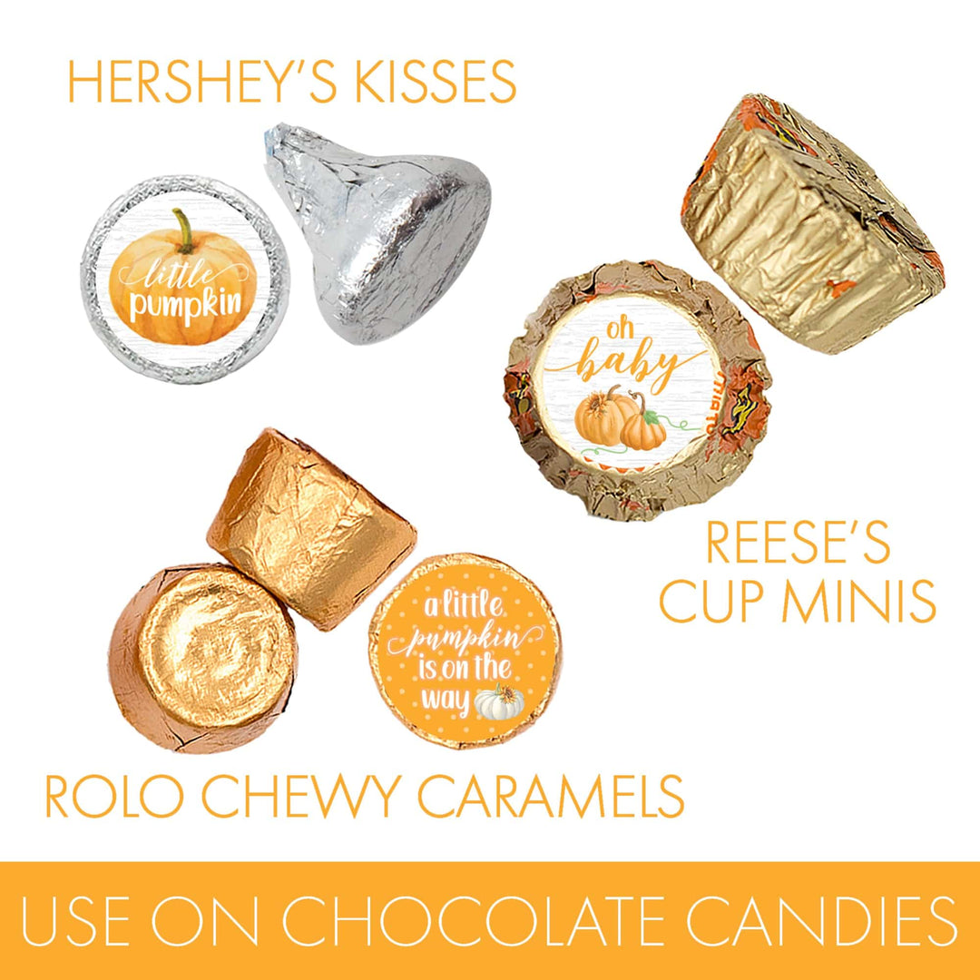 Little Pumpkin: Orange - Baby Shower - Party Favor Stickers - Fits on Hershey's Kisses - 180 Stickers - Distinctivs Party