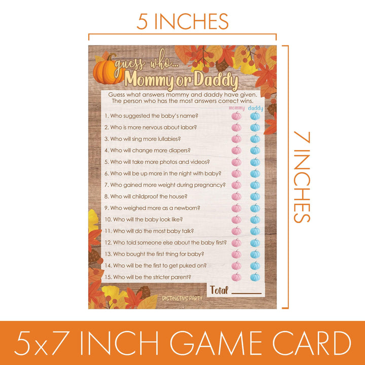 Little Pumpkin: Rustic Orange - Baby Shower Game - "Guess Who" Mommy or Daddy and All things Fall Party Activity - Two Game Bundle -  20 Dual Sided Cards