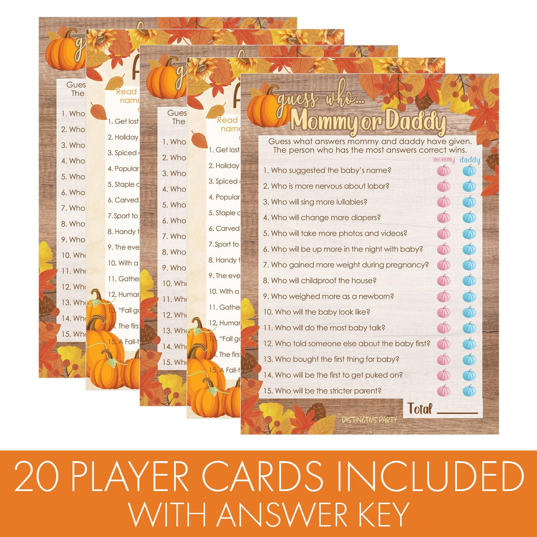 Little Pumpkin: Rustic Orange - Baby Shower Game - "Guess Who" Mommy or Daddy and All things Fall Party Activity - Two Game Bundle -  20 Dual Sided Cards