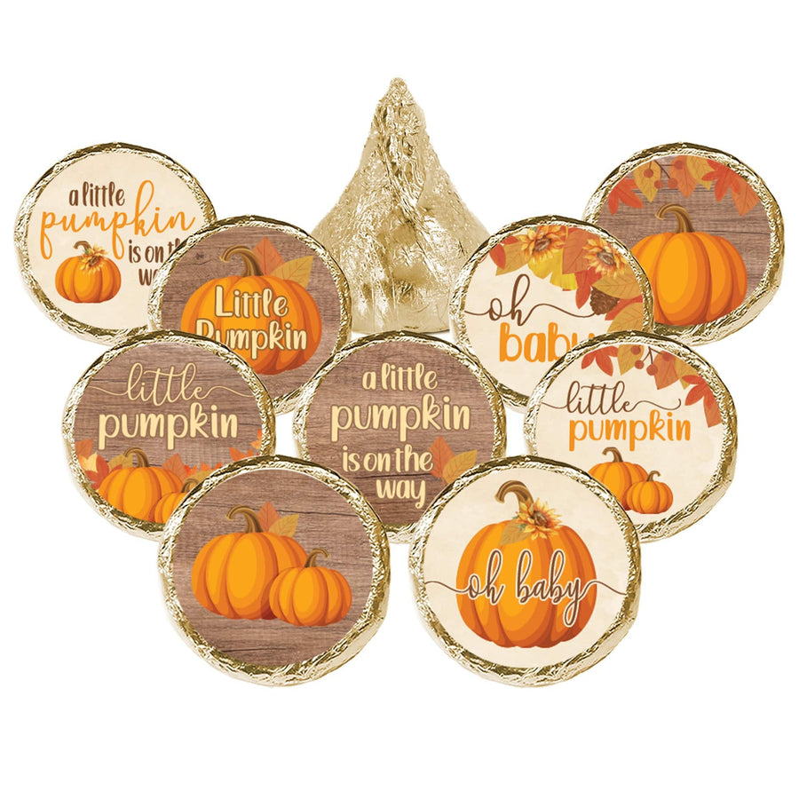 Little Pumpkin: Rustic Orange - Baby Shower Stickers - Fits on Hershey's Kisses - 180 Stickers - Distinctivs Party