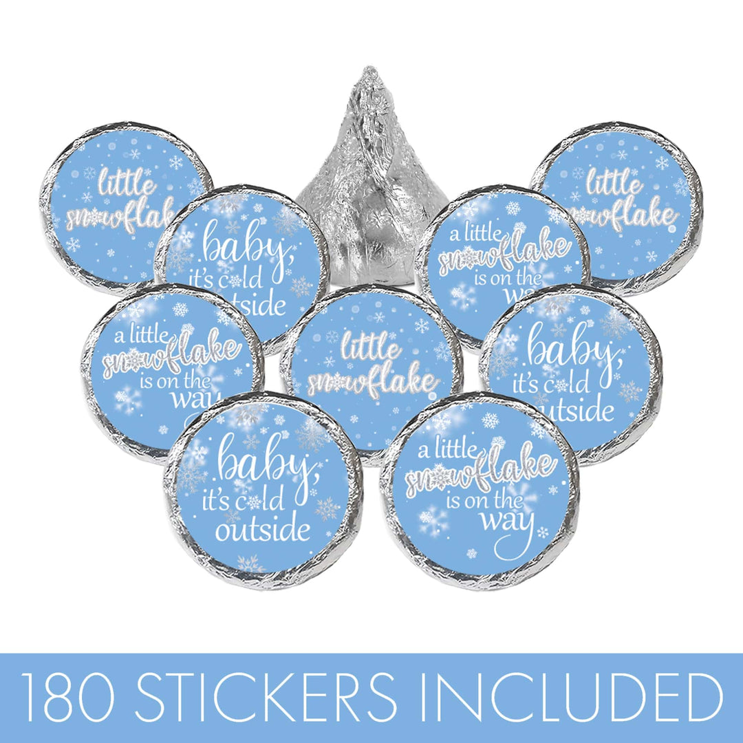 Little Snowflake: Blue - Winter Baby Shower Favor Stickers - Fits on Hershey® Kisses - Boy - Baby It's Cold Outside - 180 Stickers