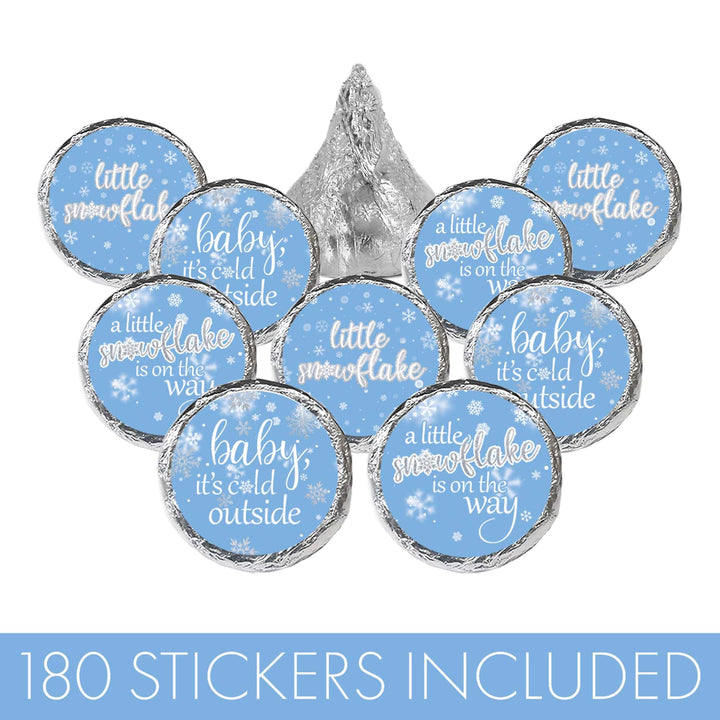 Little Snowflake: Blue - Winter Baby Shower Favor Stickers - Fits on Hershey® Kisses - Boy - Baby It's Cold Outside - 180 Stickers