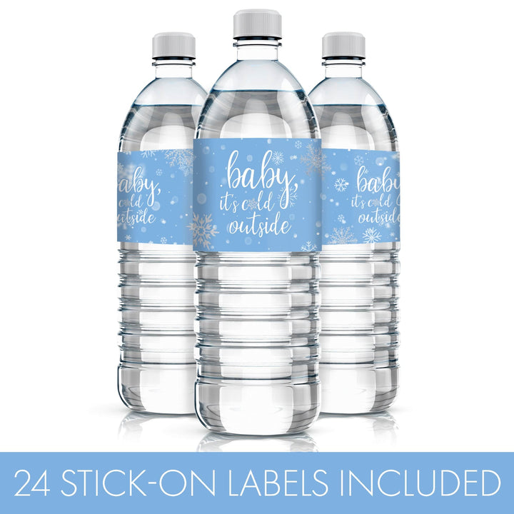 Little Snowflake: Blue -  Winter Baby Shower Water Bottle Labels - Baby It's Cold Outside - Boy - Baby It's Cold Outside - 24 Waterproof Stickers