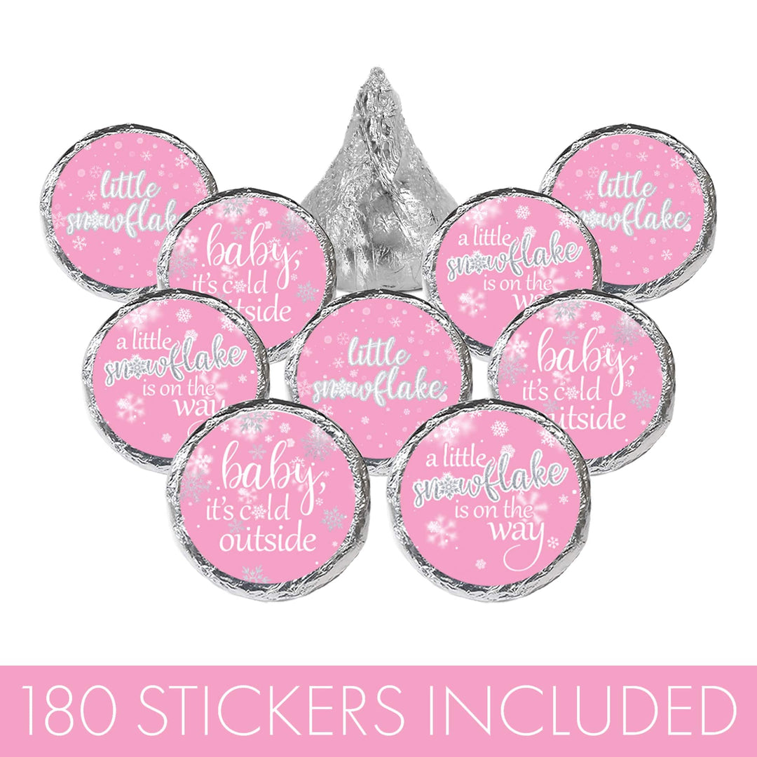 Little Snowflake: Pink - Winter Baby Shower Favor Stickers  - Fits on Hershey® Kisses - Girl -  Baby It's Cold Outside - 180 Stickers - Distinctivs Party