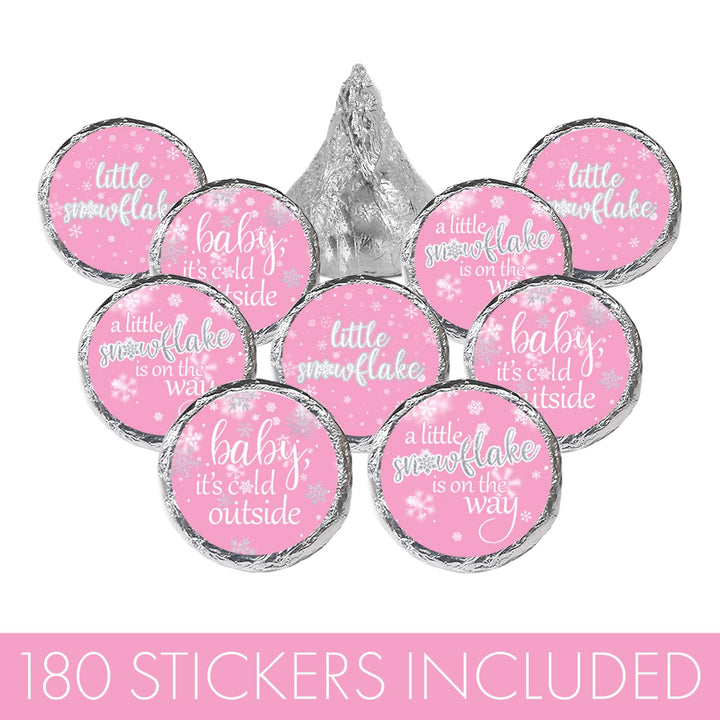 Little Snowflake: Pink - Winter Baby Shower Favor Stickers  - Fits on Hershey® Kisses - Girl -  Baby It's Cold Outside - 180 Stickers - Distinctivs Party