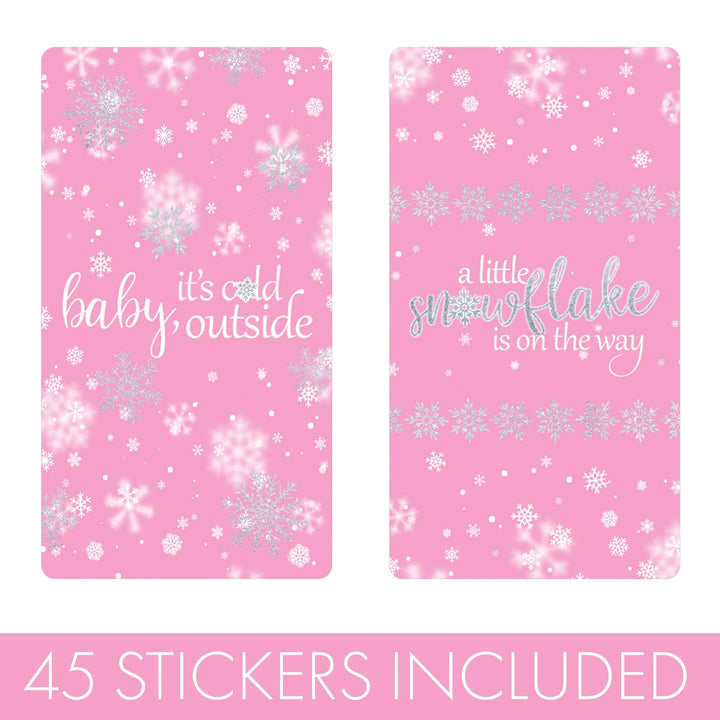 Little Snowflake: Pink -  Winter Baby Shower Mini Candy Bar Wrappers - Fits on Hershey® Miniatures -  Girl - Baby It's Cold Outside - 45 Stickers - Distinctivs Party