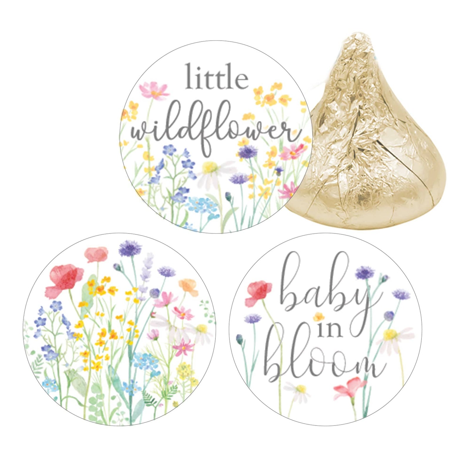 Little Wildflower: Baby Shower for Girl Kisses Candy Stickers - Spring -  180 Floral Party Favor Stickers - Distinctivs Party