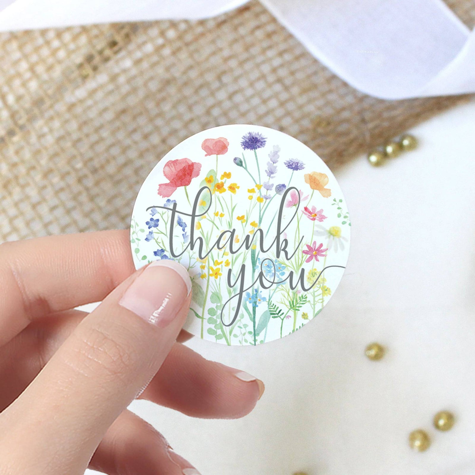 Little Wildflower: Baby Shower for Girl Thank You Stickers - Spring - 40 Floral Party Favor Stickers - Distinctivs Party