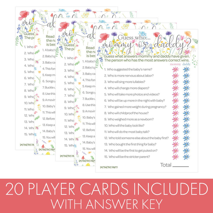 Little Wildflower: Baby Shower Game - All Things Baby and "Guess Who" - Two Game Bundle - Girl, Spring - 20 Dual-Sided Game Cards - Distinctivs Party