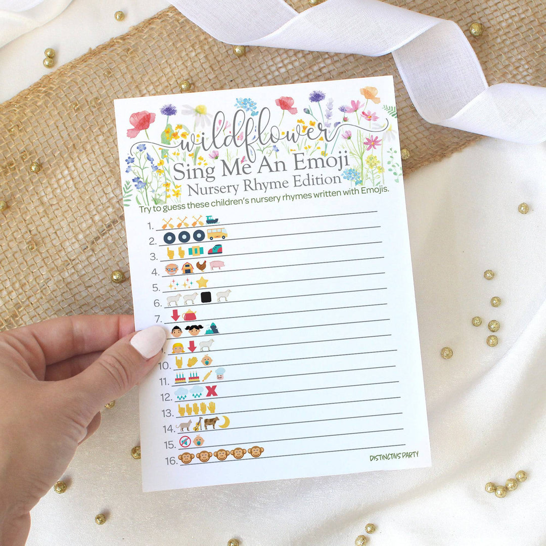 Little Wildflower: Baby Shower Game - Emoji Guessing Game and Price is Right Baby Shower - Two Game Bundle -  Girl, Spring -20 Dual-Sided Game Cards - Distinctivs Party