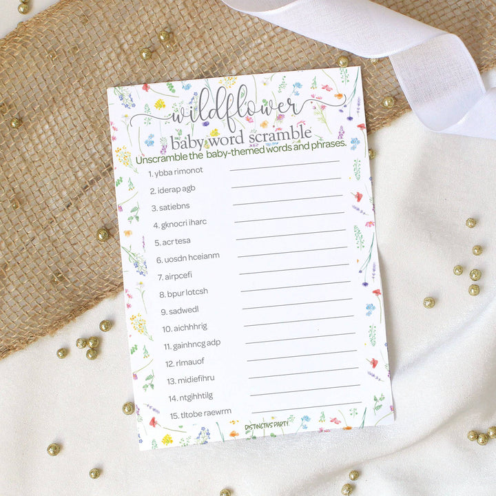 Little Wildflower: Baby Shower Game - What's On Your Phone and Word Scramble Baby Shower - Two Game Bundle -  Girl, Spring - 20 Dual-Sided Game Cards - Distinctivs Party