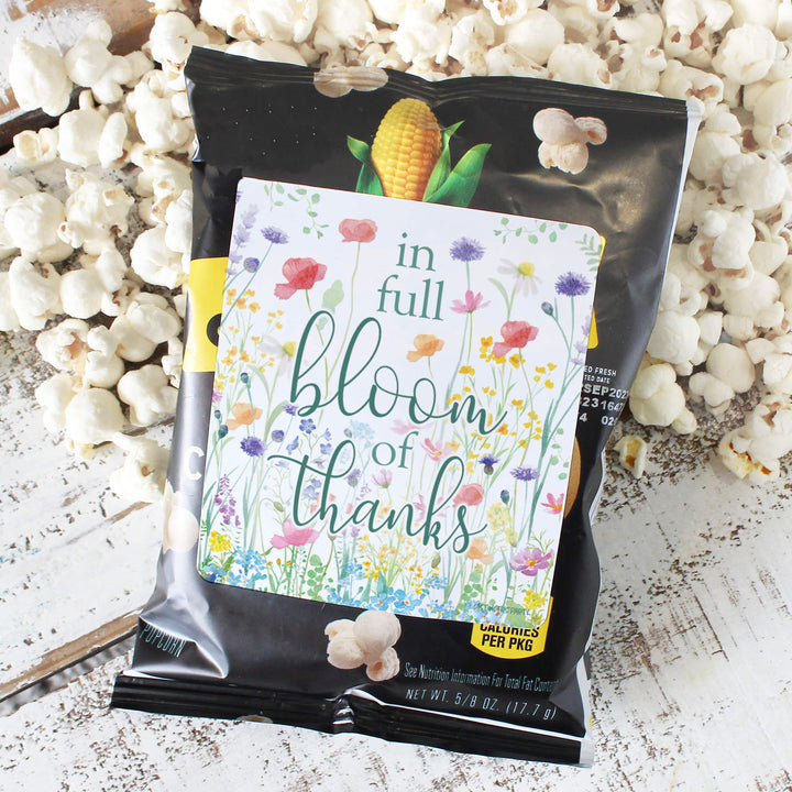 Little Wildflower: Baby Shower Popcorn Bag Stickers | Spring Baby Shower Snack Bag Chip Labels