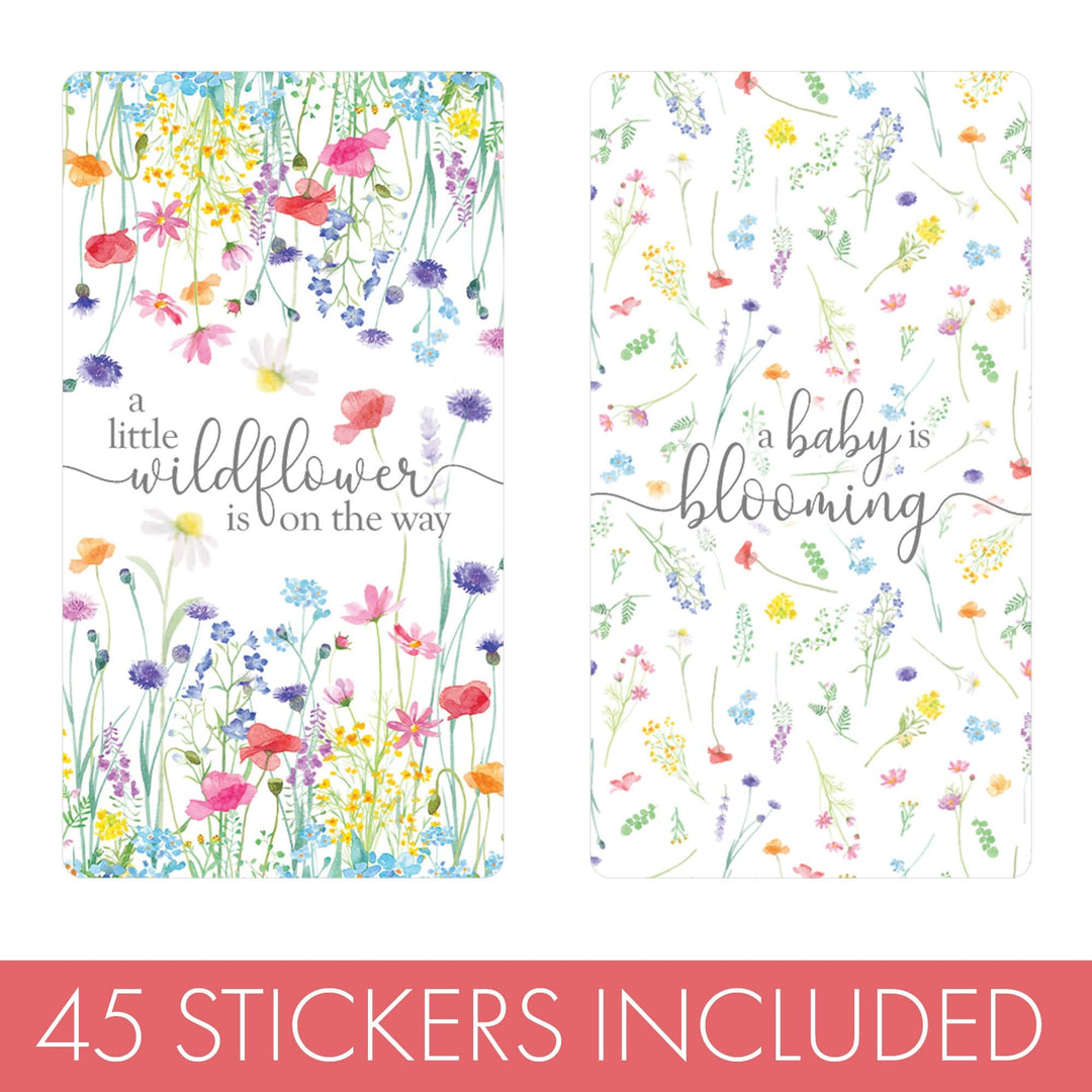 Little Wildflower: Girl's Baby Shower Mini Candy Bar Wrappers - Spring - 45 Party Favor Stickers - Distinctivs Party