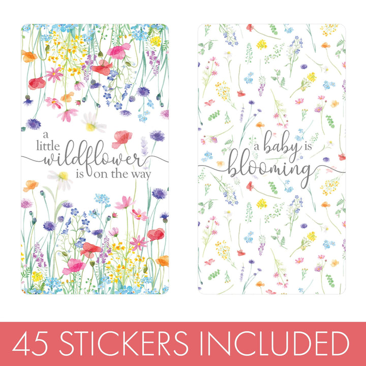 Little Wildflower: Girl's Baby Shower Mini Candy Bar Wrappers - Spring - 45 Party Favor Stickers - Distinctivs Party