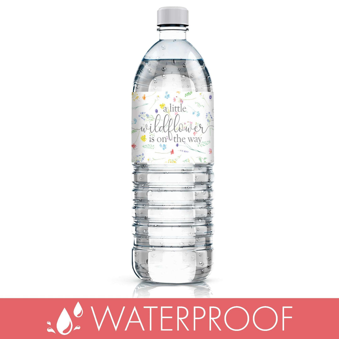 Little Wildflower: Girl's Baby Shower Water Bottle Labels -Spring - 24 Floral Party Favor Stickers