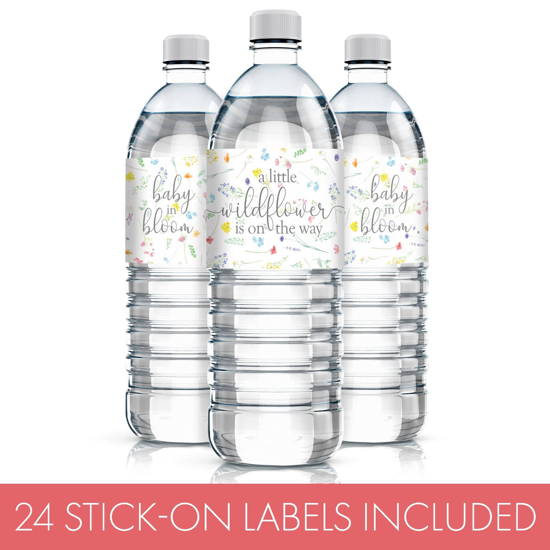 Little Wildflower: Girl's Baby Shower Water Bottle Labels -Spring - 24 Floral Party Favor Stickers