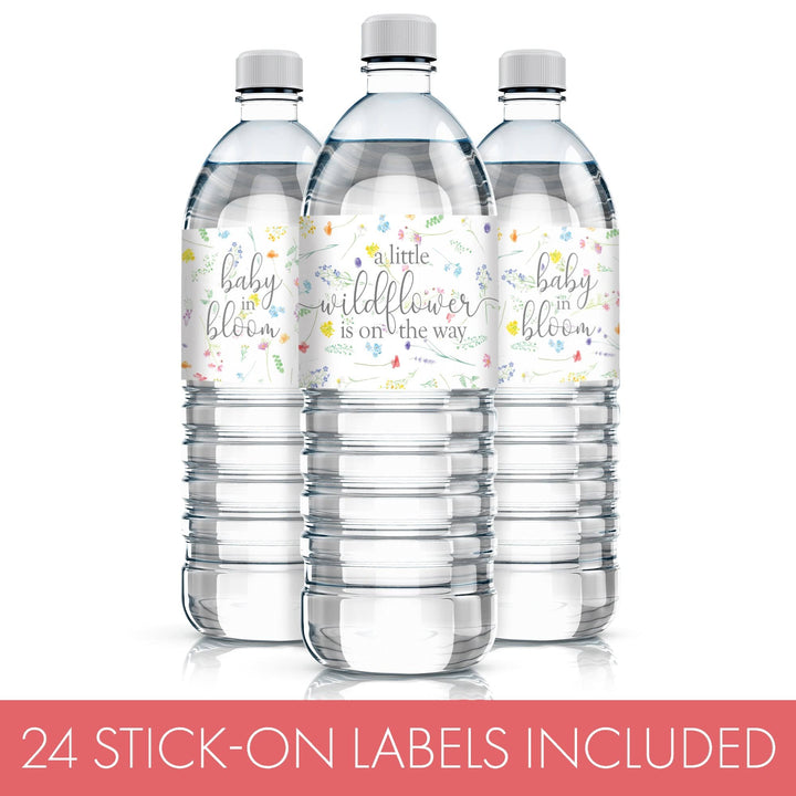 Little Wildflower: Girl's Baby Shower Water Bottle Labels -Spring - 24 Floral Party Favor Stickers