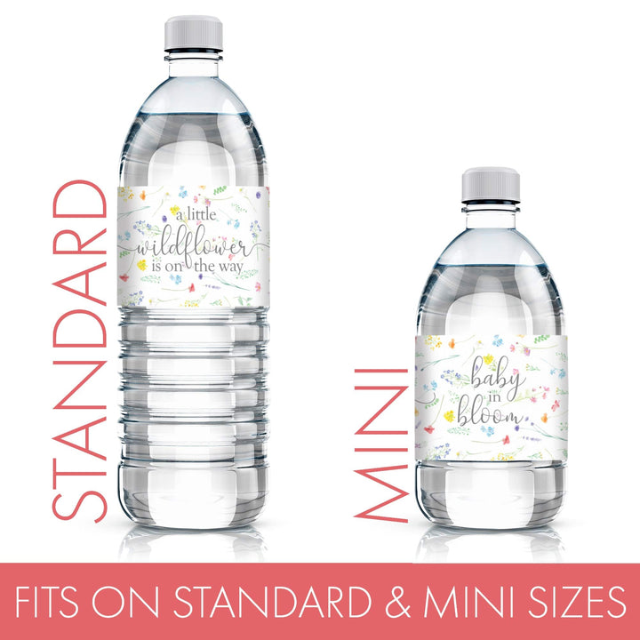 Little Wildflower: Girl's Baby Shower Water Bottle Labels -Spring - 24 Floral Party Favor Stickers - Distinctivs Party