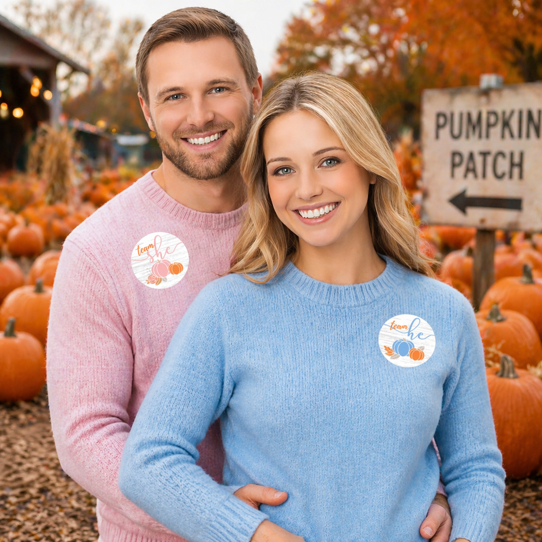Little Pumpkin Baby Gender Reveal Party - Team He or She Stickers - 40 Stickers