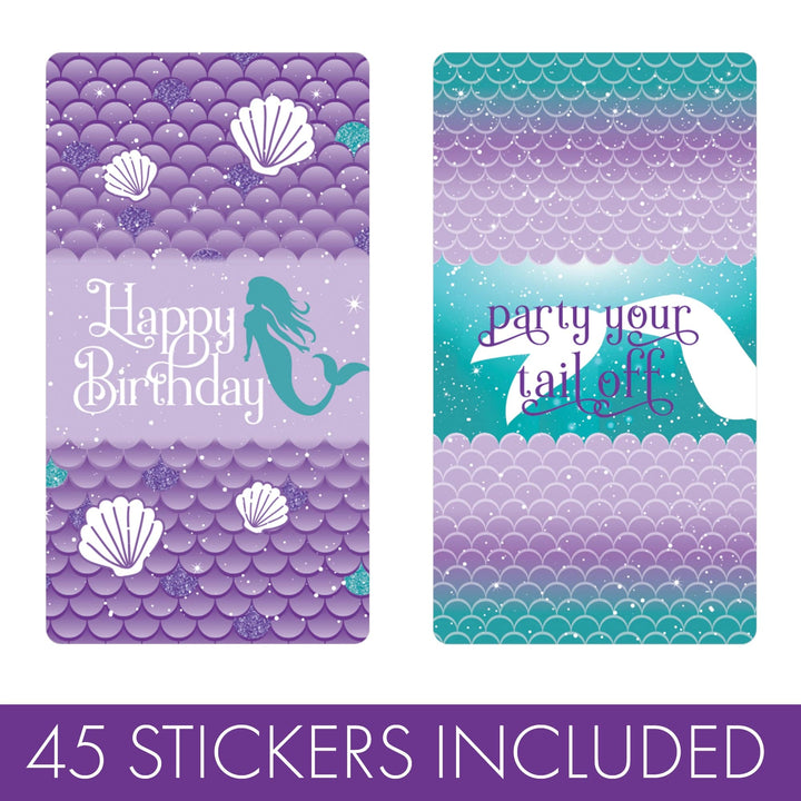 Mermaid: Party Your Tail Off - Kid's Birthday -  Hershey's Miniatures Candy Bar Wrappers Stickers - 45 Stickers