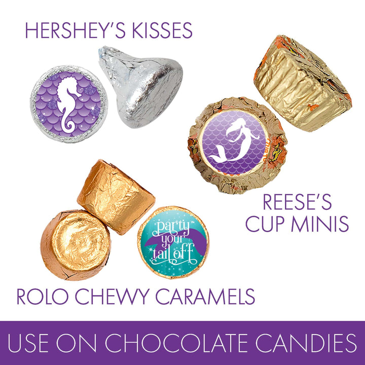 Mermaid: Party Your Tail Off - Kid's Birthday -   Round Candy Sticker Favors - Labels Fit Hershey's Kisses - 180 Stickers