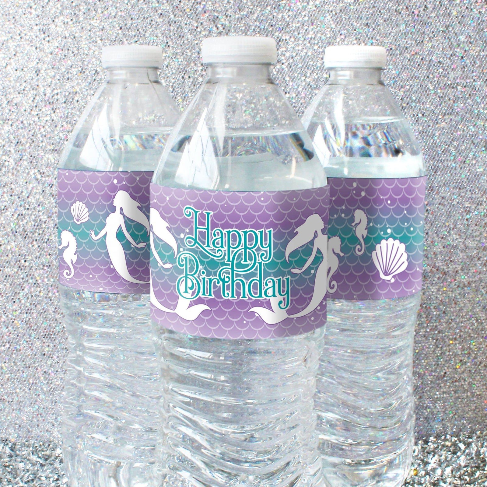 Mermaid: Party Your Tail Off - Kid's Birthday - Water Bottle Labels - 24 Stickers - Distinctivs Party