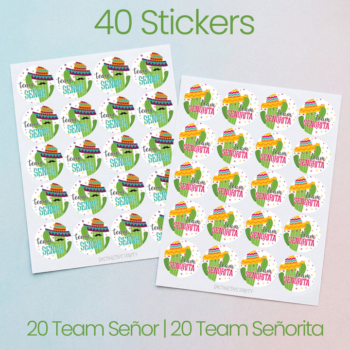Taco 'Bout a Baby: Baby Gender Reveal "Team Señor or Señorita" Stickers - 40 Stickers