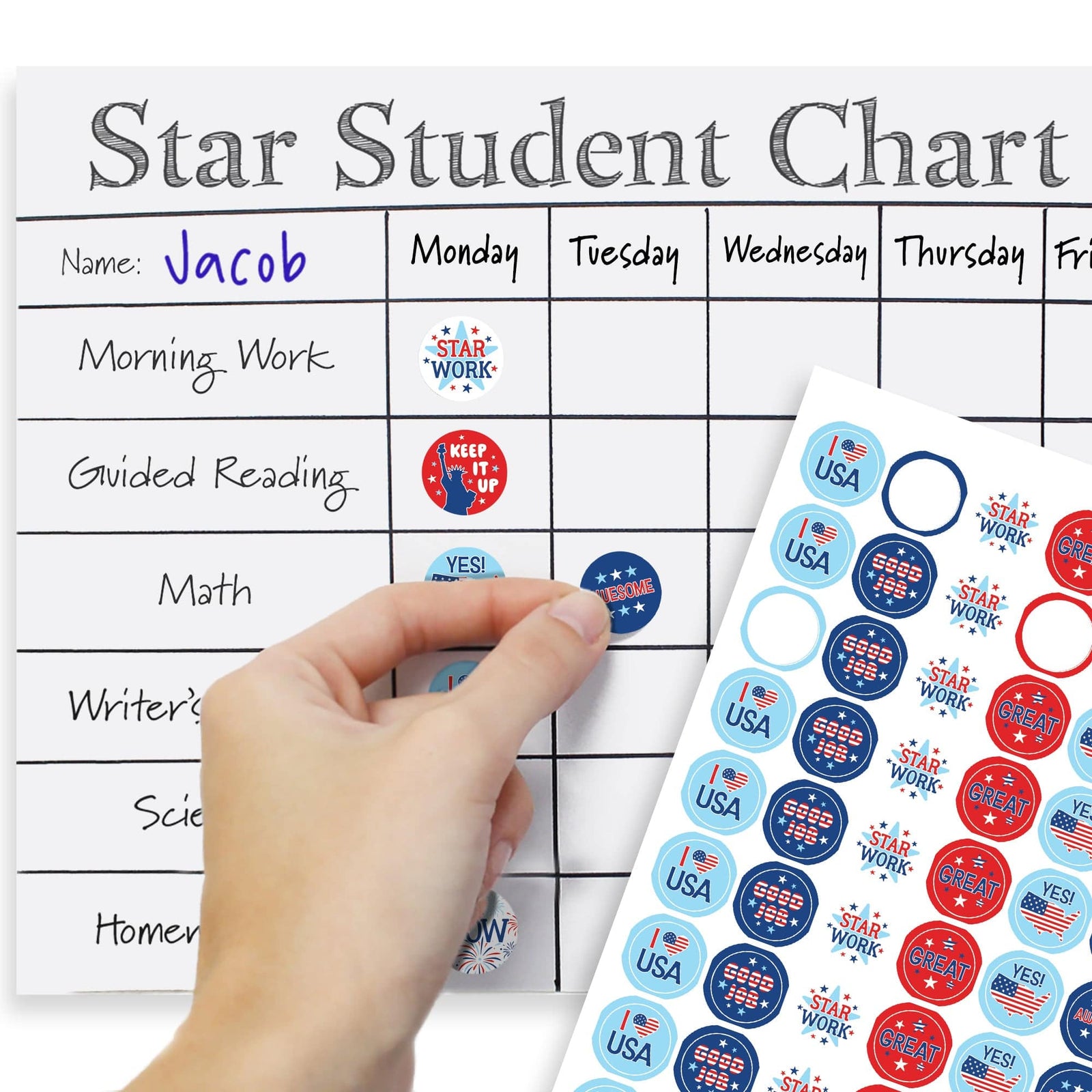 Motivational Teacher Reward Stickers for Students: Patriotic (1,080 Stickers) - Distinctivs Party
