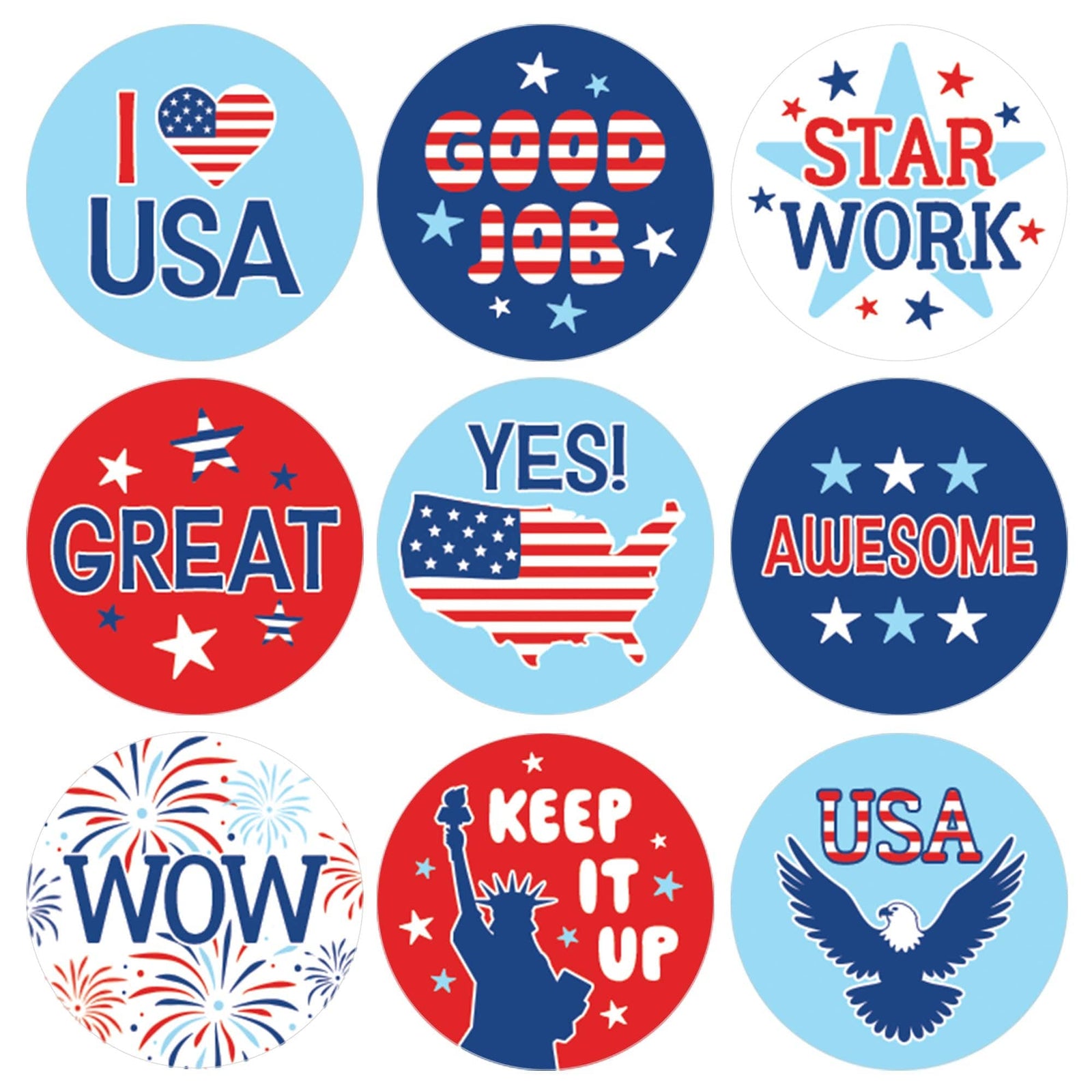 Motivational Teacher Reward Stickers for Students: Patriotic (1,080 Stickers) - Distinctivs Party