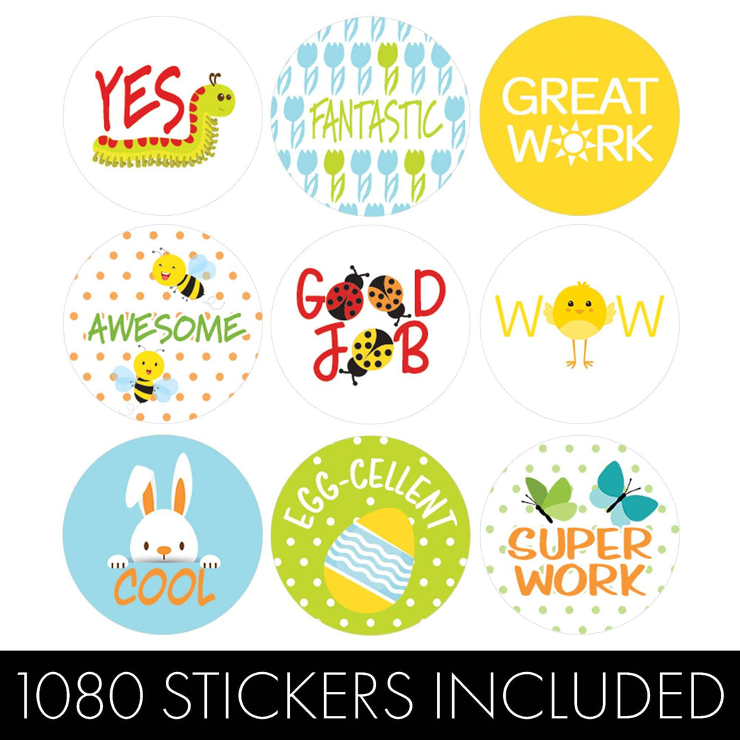 Motivational Teacher Reward Stickers for Students: Spring Theme (1,080 Stickers)