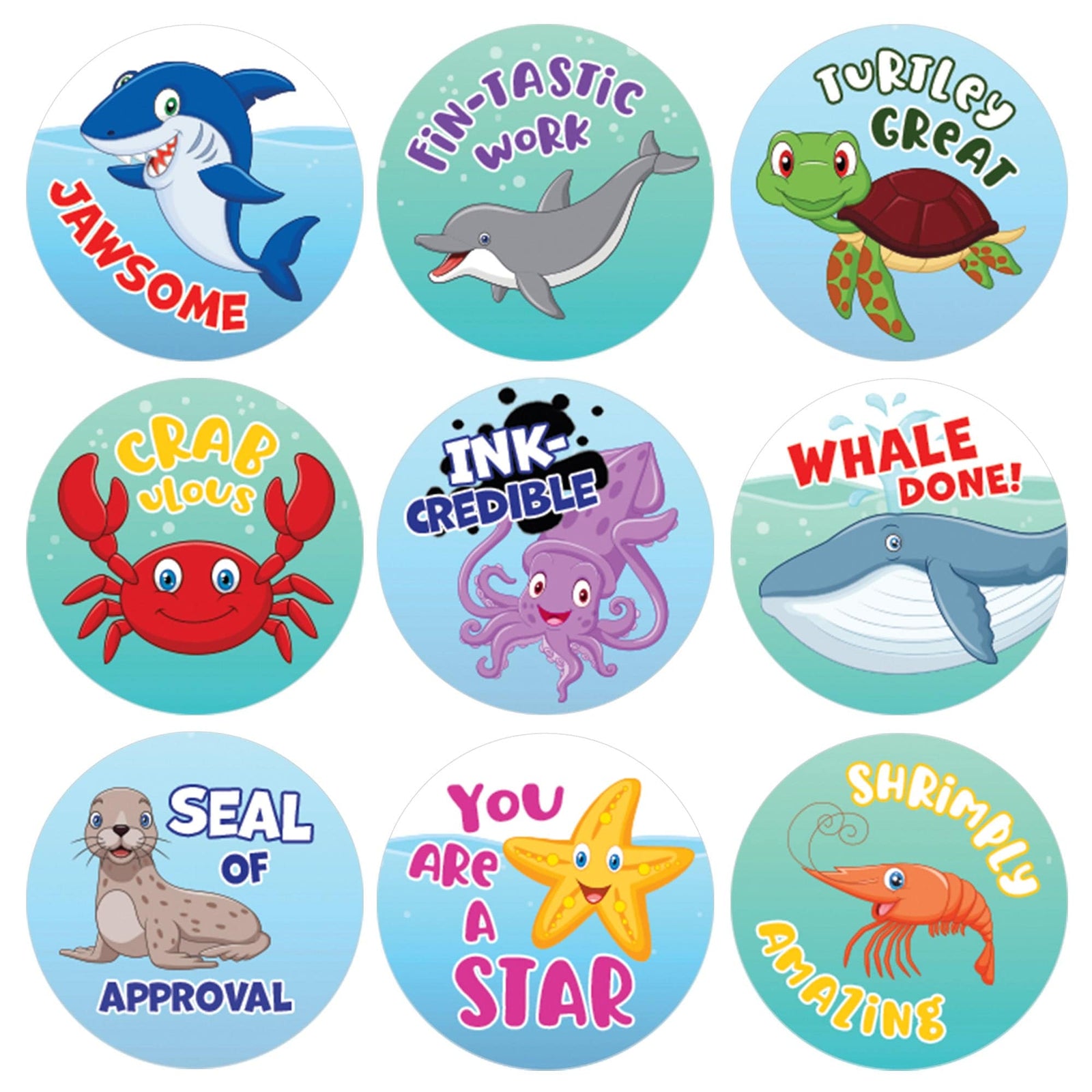 Motivational Teacher Reward Stickers for Students: Under the Sea (1,080 Stickers) - Distinctivs Party