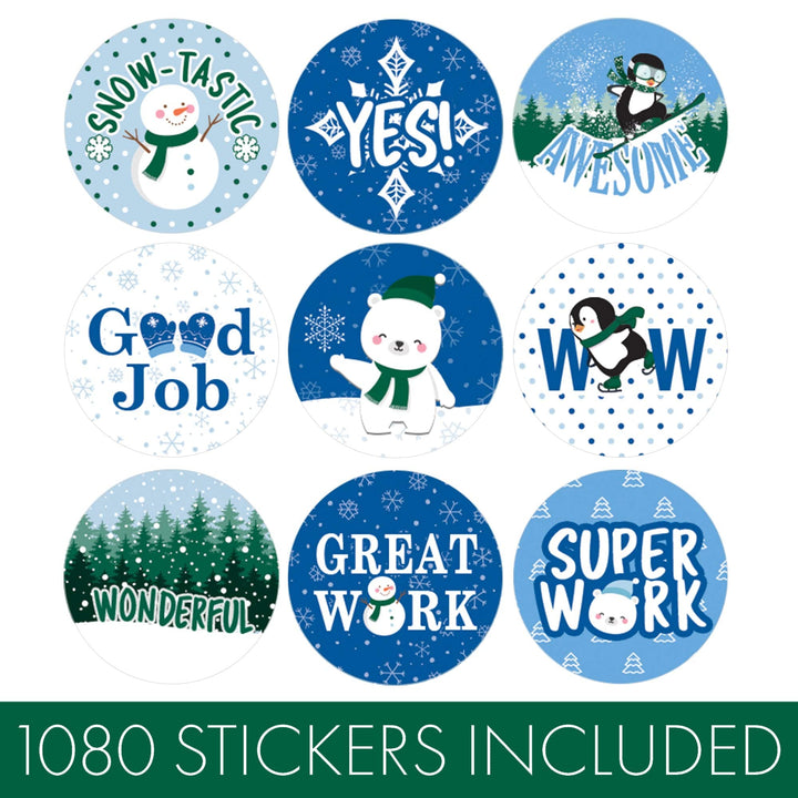 Motivational Teacher Reward Stickers for Students: Winter Theme (1,080 Stickers)