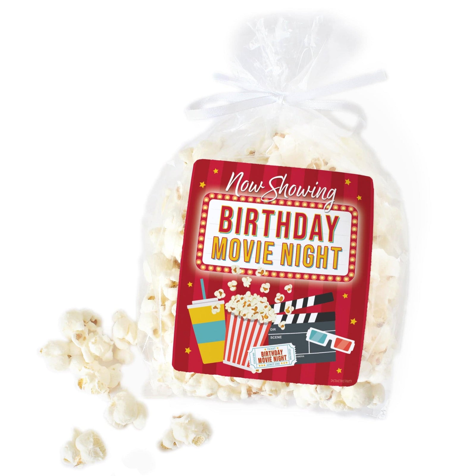 Movie Night: Kid's Birthday - Chip Bag, Popcorn or Snack Bag Stickers - 32 Stickers - Distinctivs Party