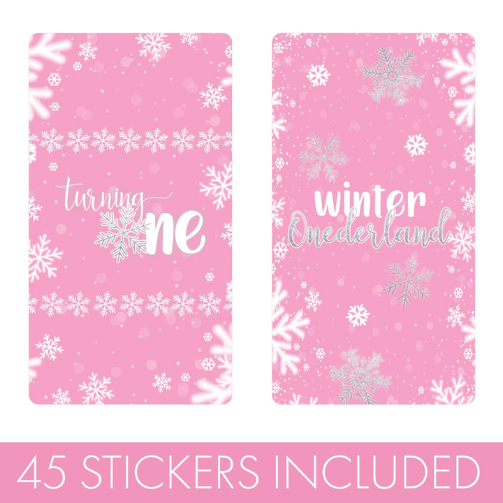 Onederland Snowflake: Pink - Winter First Birthday - Hershey's Miniatures Candy Bar Wrappers - 45 Stickers - Distinctivs Party