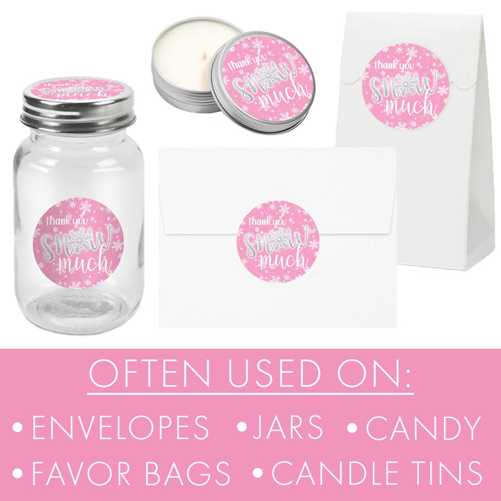 Onederland Snowflake: Pink- Winter First Birthday - Thank You So Much - 45 Stickers - Distinctivs Party