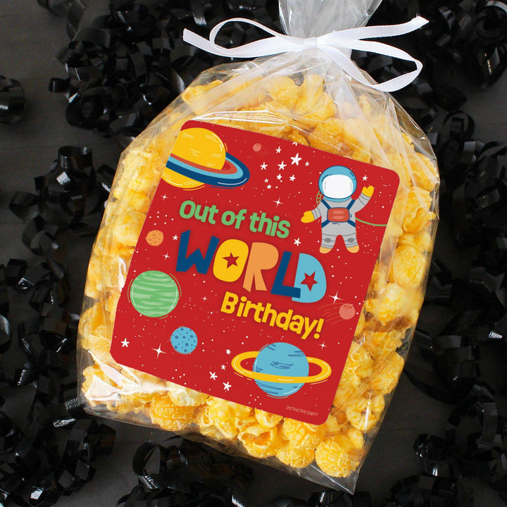 Outer Space Birthday: Popcorn, Chip Bag, and Snack Bag Stickers - 32 Stickers