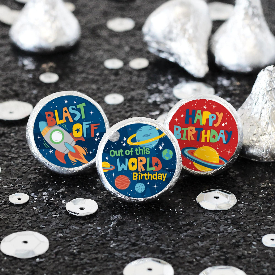 Outer Space: Kid's Birthday - Favor Stickers Fits on Hershey's Kisses - 180 Stickers